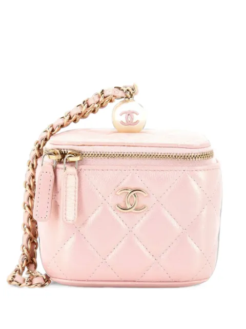 CHANEL Pre-Owned Classic Pearl Vanity Case with Chain Quilted Caviar Mini clutch bag Pink 37NF4ZH4ZE0W1SVY