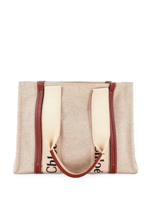 Chloé Pre-Owned Woody Canvas with Leather Medium tote bag Neutrals PUEDATZLLXFZNLB2