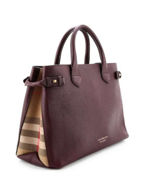 Burberry Pre-Owned Banner Tote Leather and House Check Canvas Medium satchel Brown VJ1SOQEMR6FETWG9