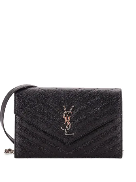 Saint Laurent Pre-Owned Classic Monogram Wallet on Chain Matelasse Chevron Leather Small crossbody bag Black B0YV535268OFW9DR