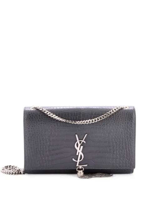Saint Laurent Pre-Owned Classic Monogram Tassel Crocodile Embossed Leather Medium crossbody bag Grey 8DPVX4SKW6BIMSWU