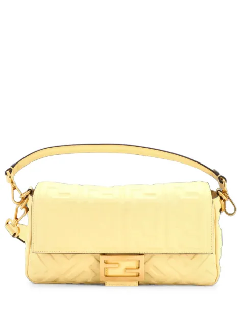 Fendi Pre-Owned Baguette NM Bag Zucca Embossed Leather Medium crossbody bag Yellow 7VK4ILLUBYAOS6GC