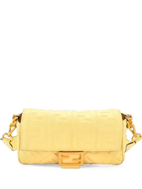 Fendi Pre-Owned Baguette NM Bag Zucca Embossed Leather Medium crossbody bag Yellow QZ0AROEXX9OSL1OL