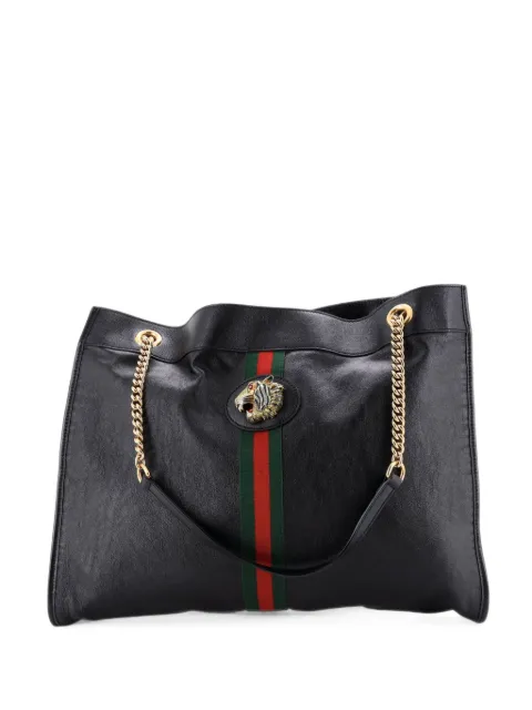 Gucci Pre-Owned Rajah Chain Leather Large tote bag Black I5Z76SFN7NYHFYPP