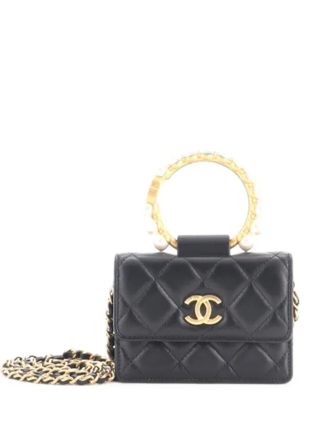 CHANEL Pre-Owned Pearl Crown with Chain Quilted Lambskin clutch bag Black R9CU6JT0ARSSFUIH