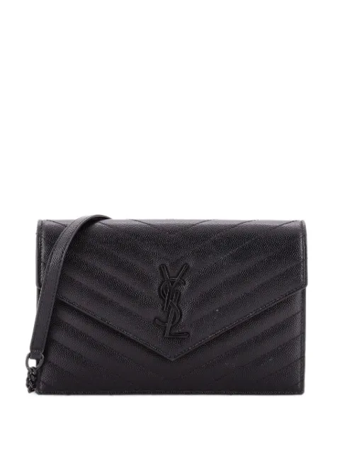 Saint Laurent Pre-Owned Classic Monogram Wallet on Chain Matelasse Chevron Leather Small crossbody bag Black 6REWMT8ILSNOQWE4