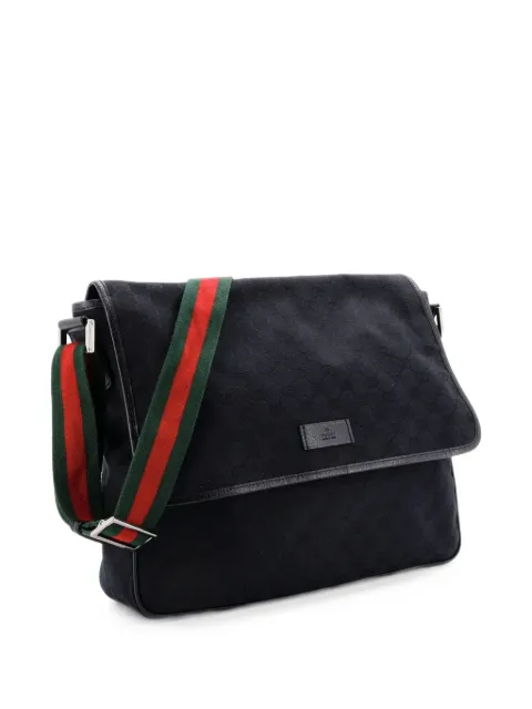 Gucci Pre-Owned Web Strap Flap Messenger GG Canvas Medium crossbody bag Black 9WZRCGS70D8S4W95
