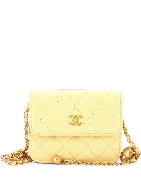 CHANEL Pre-Owned Pearl Crush Flap Clutch with Chain Quilted Lambskin Mini crossbody bag Yellow 96NLSTLR1Z3HQCO7