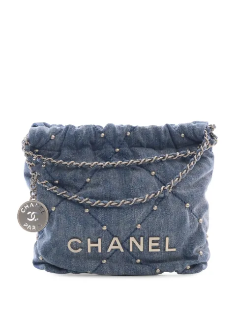 CHANEL Pre-Owned 2021-2026 Mini Denim Studded 22 Handbag satchel Blue 2RVBSG2A1ZYQSYWN
