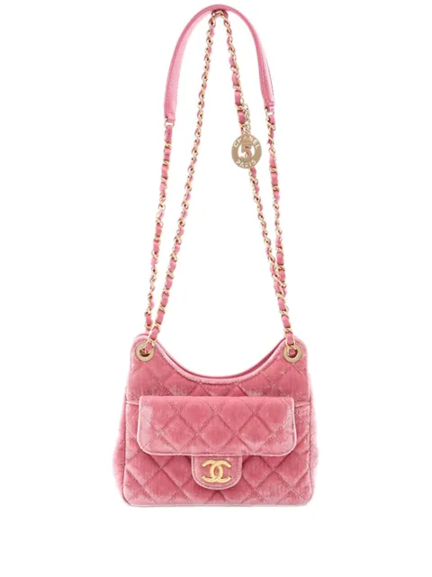 CHANEL Pre-Owned 2021-2026 Small Quilted Velvet Wavy CC Hobo crossbody bag Pink A2QLDLTD87R3OT29