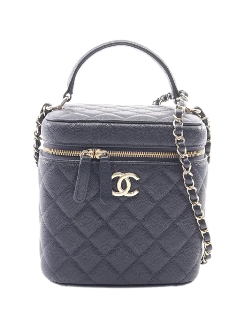CHANEL Pre-Owned 2020 CC Quilted Caviar Top Handle Vanity Case with Chain satchel Blue FWV2QJID0IYF9HFG