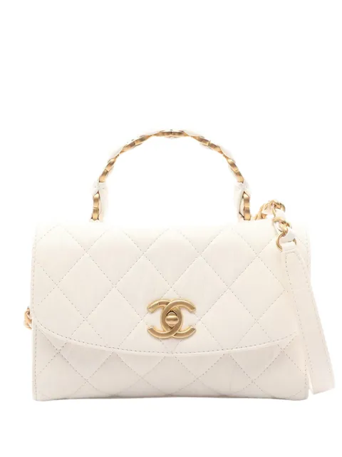 CHANEL Pre-Owned 2020 Mini Quilted Crumpled Lambskin CC Links Top Handle Flap satchel White Z3F1BR9QUZXZ0KF5