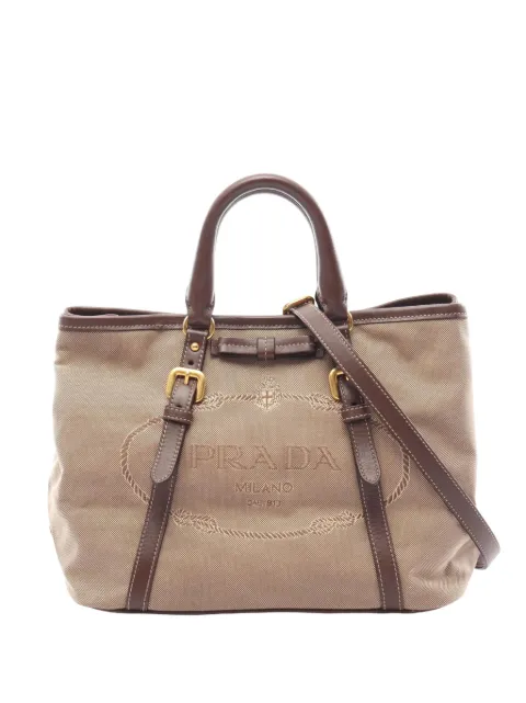 Prada Pre-Owned 2013-2026 Canvas Canapa Logo Bow satchel Neutrals 9G1TT8VUNBLKO7JC