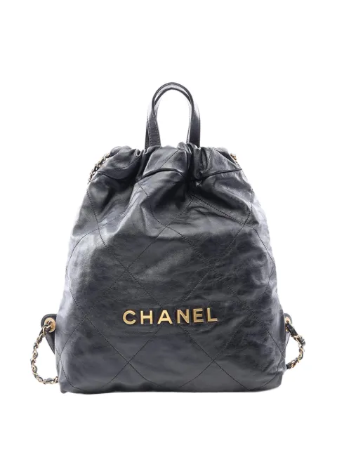 CHANEL Pre-Owned 2021-2026 Small Shiny Quilted Calfskin 22 backpack Black PATERR4J2EQR5274