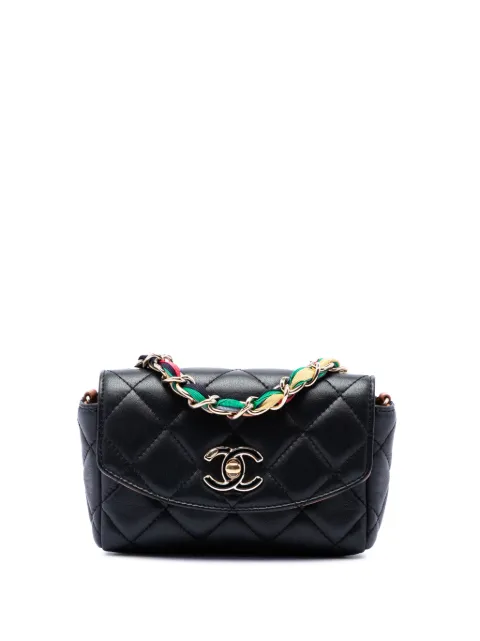 CHANEL Pre-Owned 2021 Mini Quilted Lambskin Cocovado Ribbon Chain Flap crossbody bag Black UP92WYYUELV8J0JY