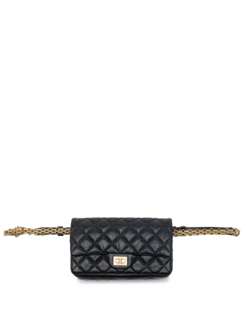 CHANEL Pre-Owned 2019 Quilted Aged Calfskin Reissue 2.55 Flap belt bag Black SQV5M2L8KBCB4Z1H