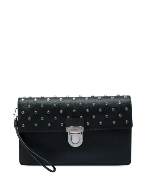 Prada Pre-Owned 2000-2013 Studded Saffiano Push Lock Wristlet clutch bag Black I59MEHMOIN1J37J8