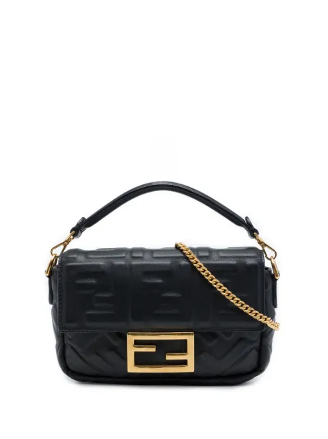 Fendi Pre-Owned 2010-2026 Mini Zucca Embossed Leather Baguette satchel Black 6A2X341XMLZAUY4U