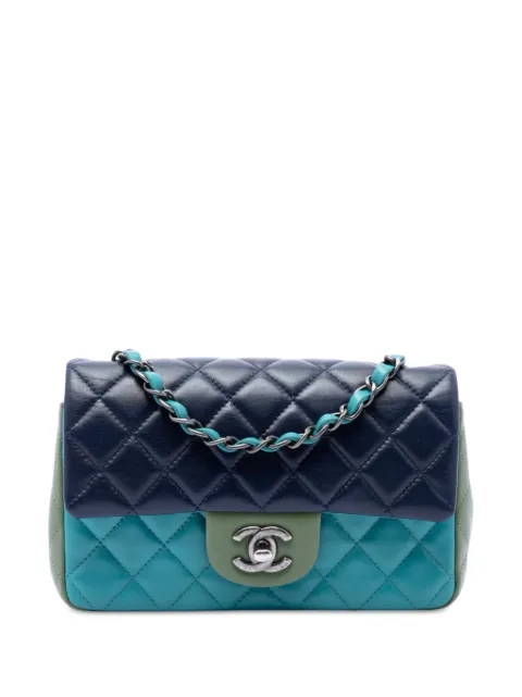 CHANEL Pre-Owned 2015-2016 Mini Rectangular Classic Tricolor Lambskin Single Flap crossbody bag Blue G15F864NXLNZUQRI