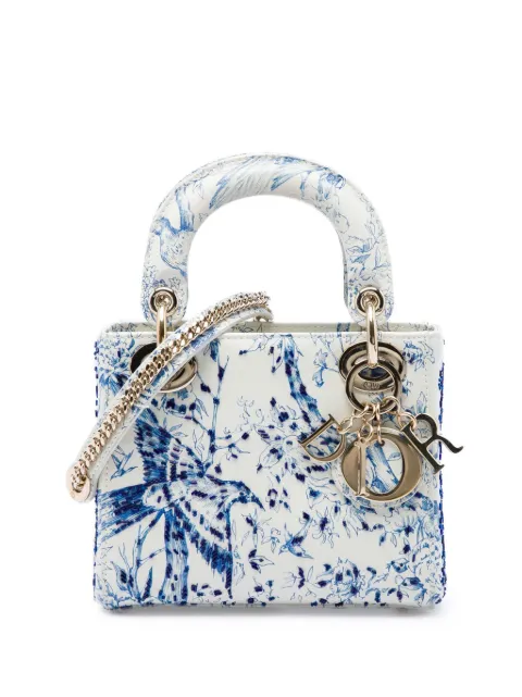 Christian Dior Pre-Owned 2022 Mini Calfskin Beaded Jardin D Hiver Lady Dior satchel White 9QUZ841OLMEEKMT6