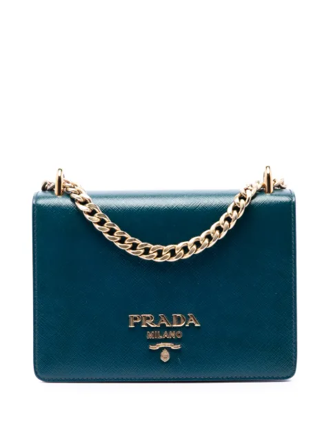 Prada Pre-Owned 2010-2026 Mini Saffiano Chain Flap crossbody bag Blue XN6EZJ7F86RF110Y