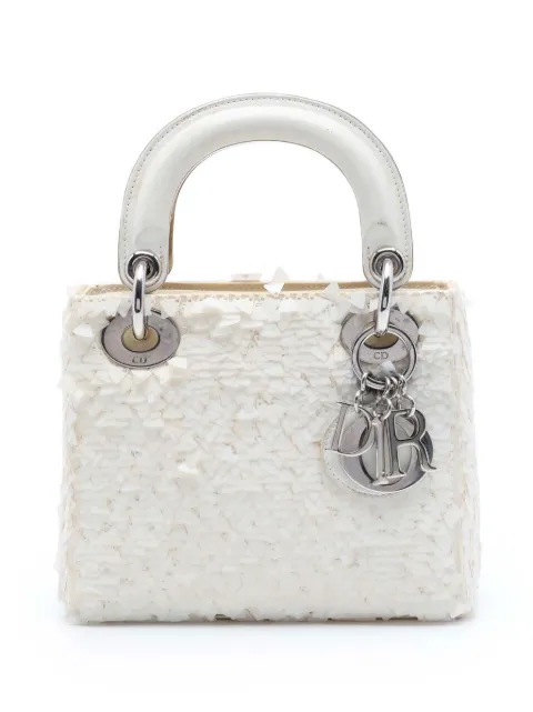 Christian Dior Pre-Owned 2014 Mini Satin Embellished Lambskin Lady Dior satchel White ZJNXVPURO4FIC72G