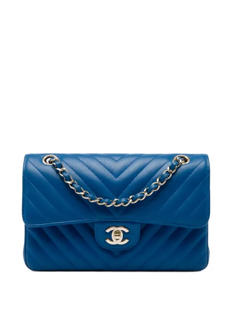 CHANEL Pre-Owned 2019 Small Classic Chevron Lambskin Double Flap shoulder bag Blue XVNRM4777JQ579KW
