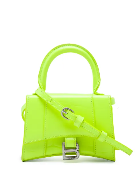 Balenciaga Pre-Owned 2021 Mini Croc Embossed Calfskin Hourglass Top Handle Bag satchel Green XZNAJ0S0MIVWFXMU