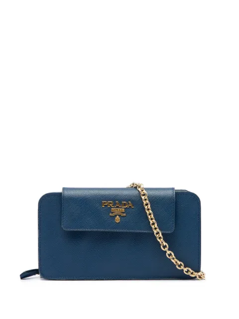 Prada Pre-Owned 2013-2026 Saffiano Phone Wallet on Chain crossbody bag Blue P47DBKAGPCPEGRMI