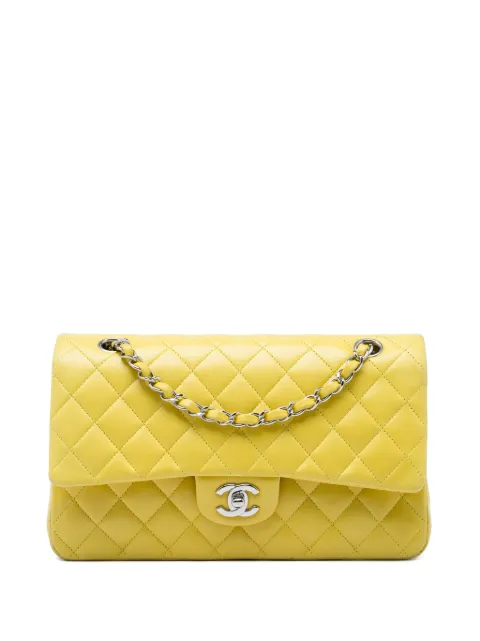 CHANEL Pre-Owned 2009-2010 Medium Classic Lambskin Double Flap shoulder bag Yellow GXS4ZL3L1JF4B9IB