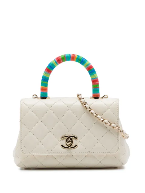 CHANEL Pre-Owned 2021 Extra Mini Quilted Goatskin Rainbow Top Handle Flap satchel White JU0JLOLO56PEMO16