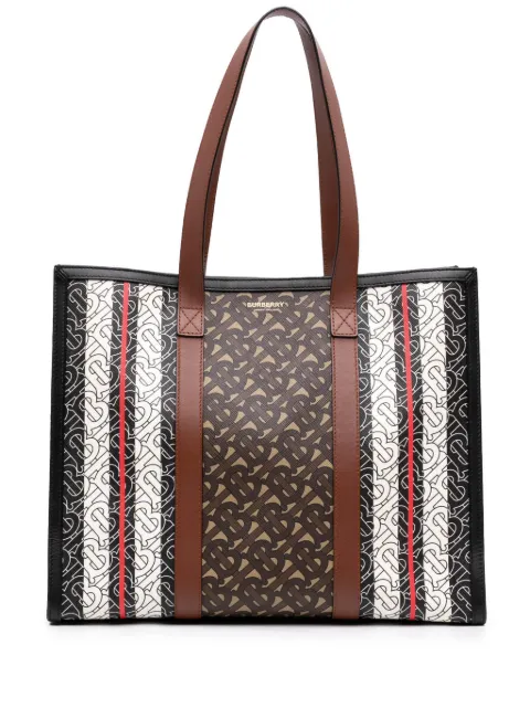 Burberry Pre-Owned 2018-2026 TB Monogram E Canvas Stripe Book tote bag Brown MSBLT87L0EGKANX6