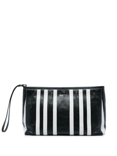 Balenciaga Pre-Owned 2021 Large Lambskin Striped Barbes Z Pouch clutch bag Black K40A2GUY7707JND8
