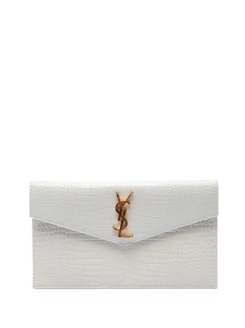 Saint Laurent Pre-Owned 2021 Croc Embossed Leather Uptown Pouch clutch bag White BOY0ZRRFI0A2IVNQ