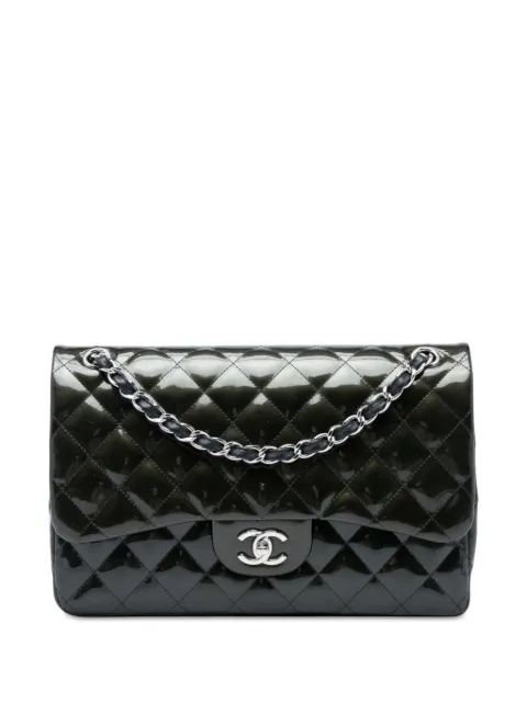 CHANEL Pre-Owned 2012-2013 Jumbo Classic Striated Patent Double Flap shoulder bag Green 4CKDX3UKDQ69A7SE