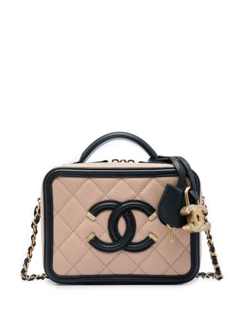 CHANEL Pre-Owned 2018-2019 Small Bicolor Caviar CC Filigree Vanity Case satchel Brown 4PSOH0GQ7QUE0QYU