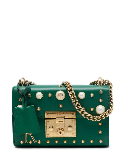 Gucci Pre-Owned 2016-2026 Small Pearl Studded Leather Padlock crossbody bag Green 1GN7H1KW6P49I342