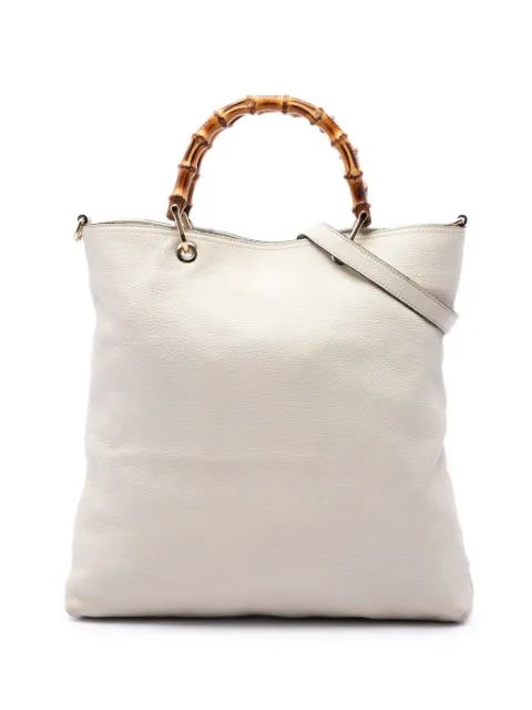 Gucci Pre-Owned 2016-2026 Tall Calfskin Bamboo Shopper Tote satchel White 3Y7419QYGV8YMSL8