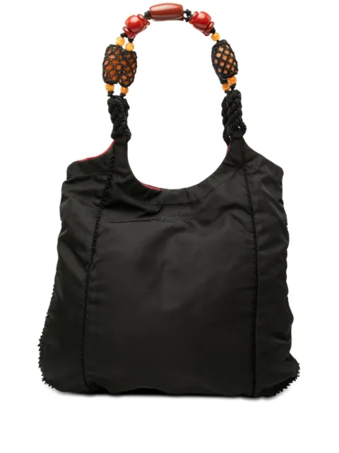 Prada Pre-Owned 2010-2026 Tessuto Beaded Handle hobo bag Black UIJFPURL9BU0W684
