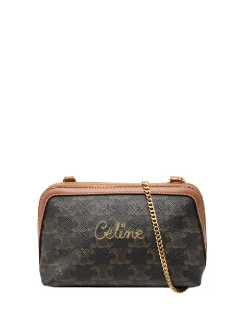 Celine Pre-Owned 2020 Triomphe Coated Canvas Embroidered Logo Clutch On Chain crossbody bag Brown HW3GLDQW2ERDFA2L