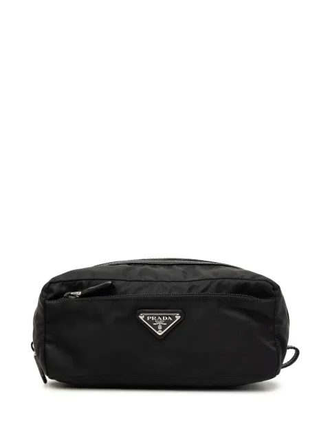 Prada Pre-Owned 2013-2026 Saffiano Trimmed Tessuto pouch Black SQJJ3FDKVX6KK3T4