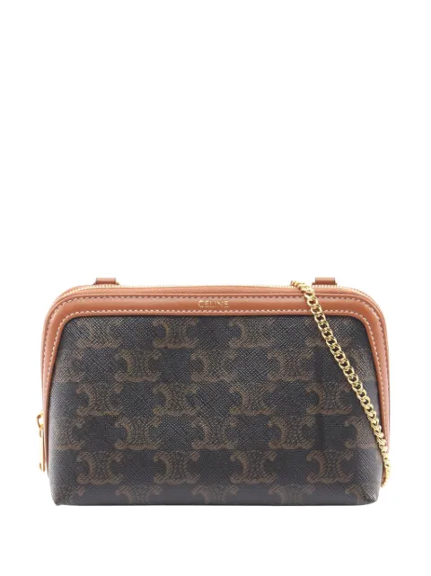 Celine Pre-Owned 2000-2026 Triomphe Coated Canvas Clutch On Chain crossbody bag Brown AB8IV8NUCH0N4T7Z