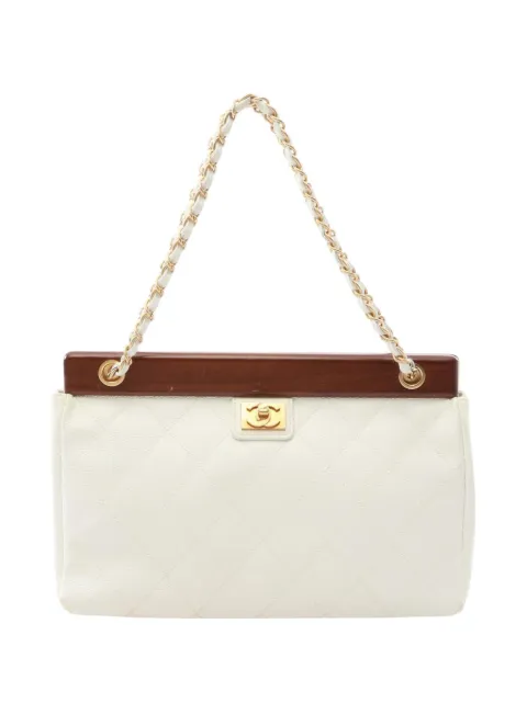 CHANEL Pre-Owned 2003-2004 CC Quilted Caviar Wooden Bar shoulder bag White 0OSDMFMG43I7DPPE