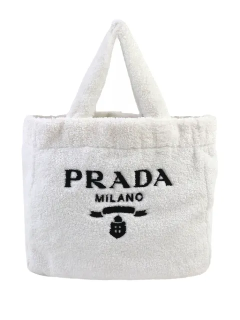 Prada Pre-Owned 2021-2026 Spugna Terry Cloth Logo tote bag White 7H41BWFP9VDMAKR7