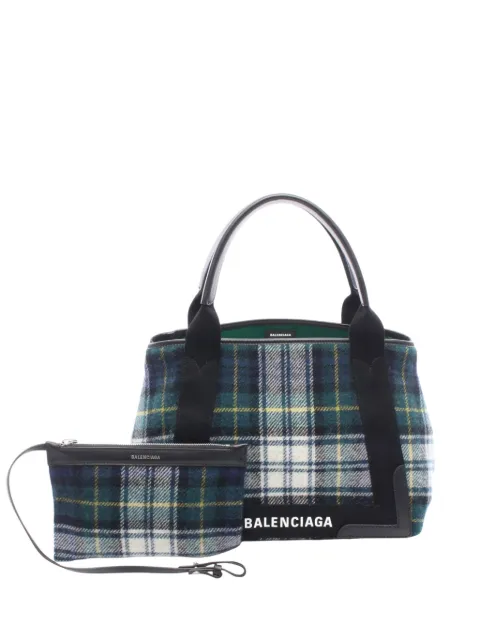 Balenciaga Pre-Owned 2018-2026 Plaid Wool Navy Cabas S tote bag Green PZXF2K3GR0M2X8KU