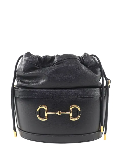 Gucci Pre-Owned 2016-2026 Calfskin Horsebit 1955 bucket bag Black 6F4ZFVETMF5NH5PA
