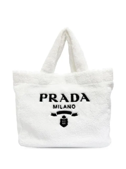 Prada Pre-Owned 2013-2026 Spugna Terry Cloth Logo tote bag White R7JR57X575TEIQX5