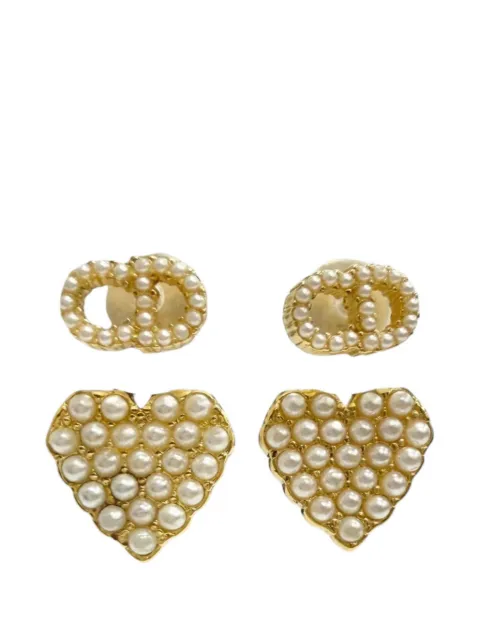 Christian Dior Pre-Owned 20th Century Gold Plated Faux Pearl CD Logo Heart Drop Bullet Back Earrings costume earrings Gold PESLX8C2EO3DC1V9