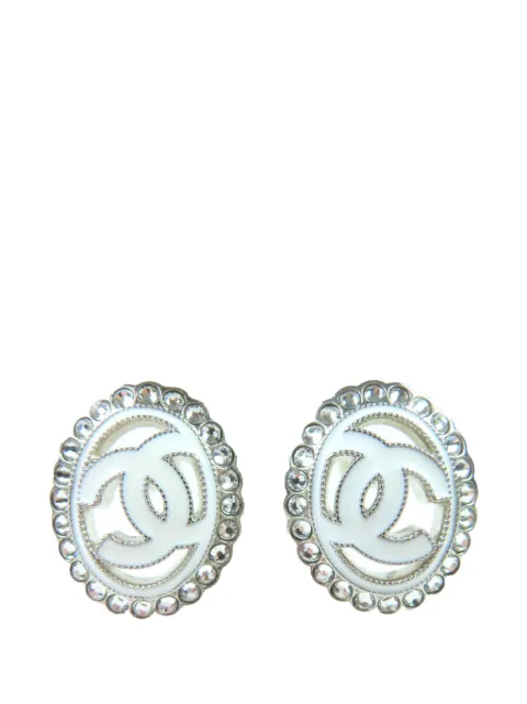 CHANEL Pre-Owned 2025 CC Silver Plated Strass Enamel Push Back Earrings costume earrings Silver 6E9ZSN8IBH8UA8B5