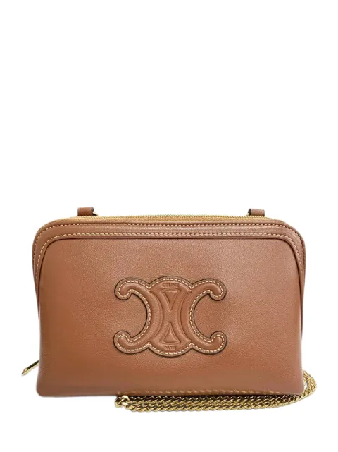 Celine Pre-Owned 2022 Smooth Calfskin Cuir Triomphe Clutch on Chain crossbody bag Brown F8AKS5D1WMRKIMU3